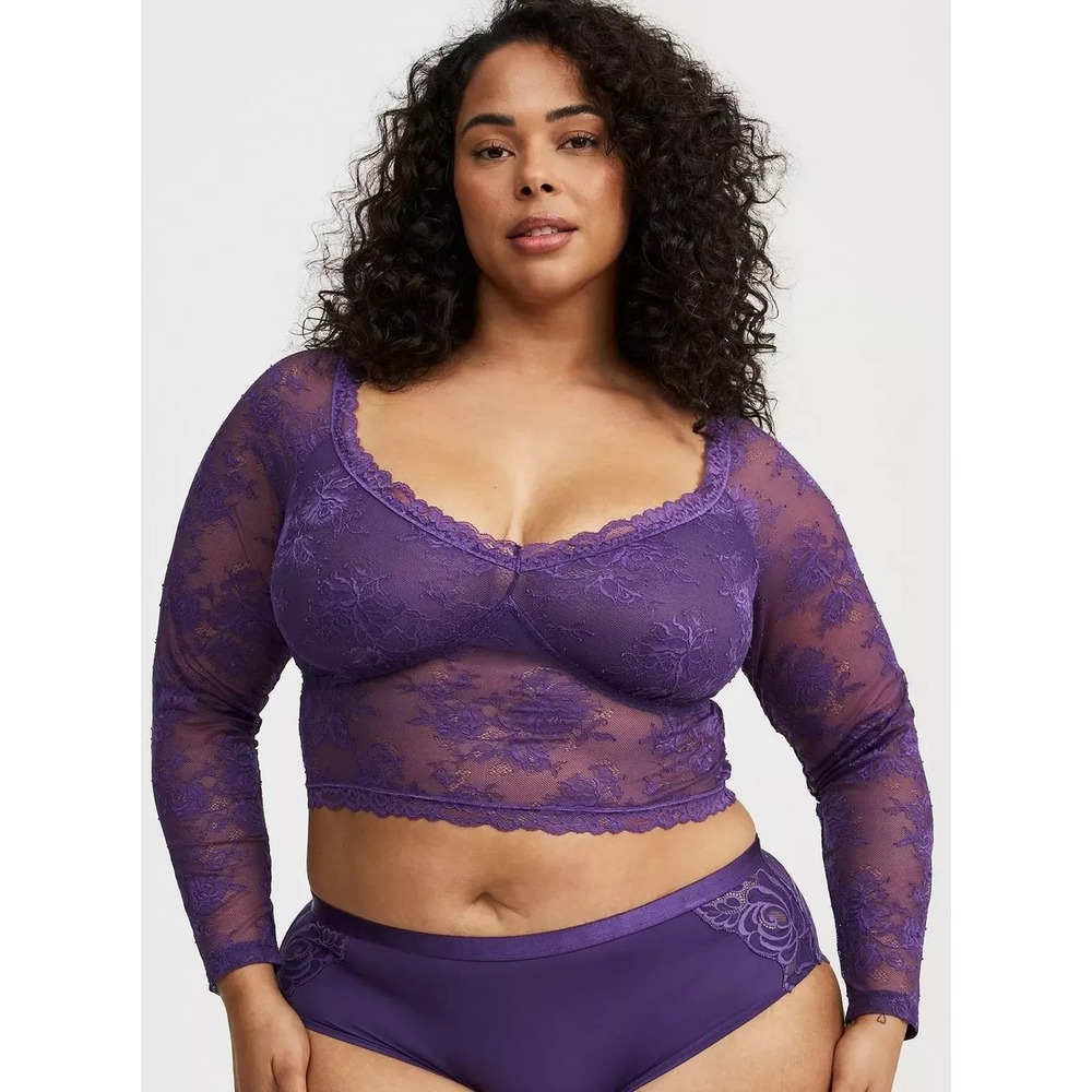 NWT Torrid size 5 Crop Top Long sleeve Sheer Lace pullover Lingerie